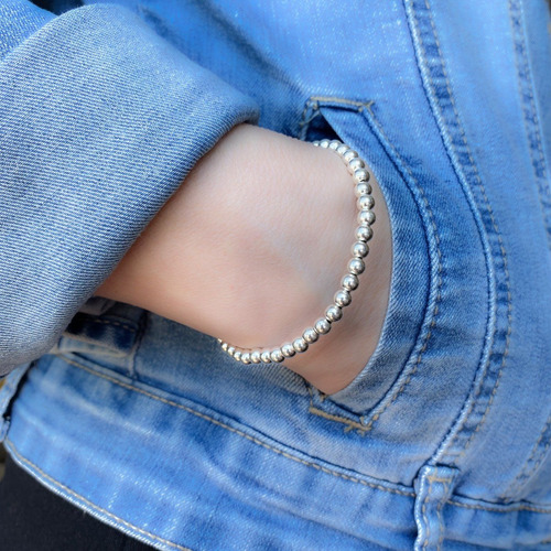 Pulsera De Plata 925 Con Bolitas (ki6001) Largo 19 Cm