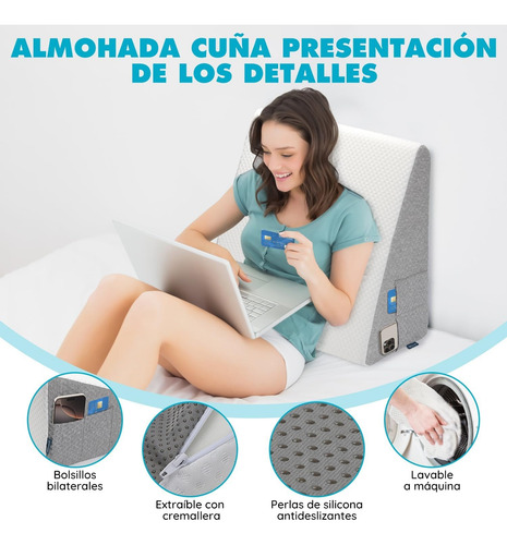 Almohada Antireflujo Cojines Cuña Grande Ajustables Respaldo