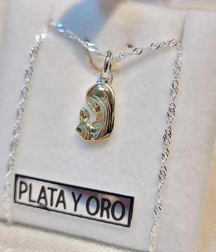 Conjunto Plata Y Oro 18k Virgen Niña Nena Comunión Bautismo