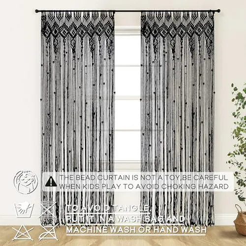 Cortinas Negras 84 Para Dormitorio, Sheer Boho Macrame Deco