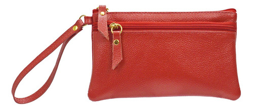 Madamix Carteira Feminina Cor Vermelho De Mão Clutch Couro Legitimo Porta Celular 