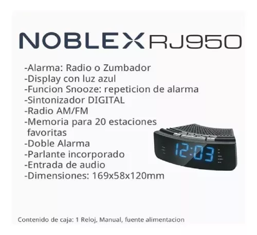 Noblex - Radio despertador Noblex AM-Fm con Memoria