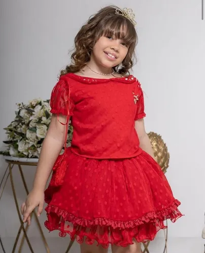 Conjunto de blusa sales e saia infantil