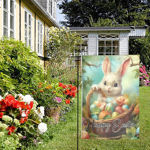 Banderas De Jardín Con Forma De Conejito De Pascua, De Lino,