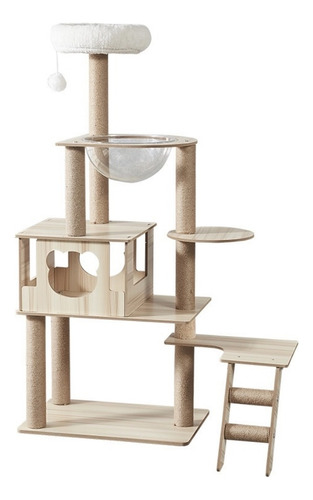 Torre Rascador Con Casa Para Gatos Color Madera Modelo Y-1