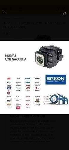 J0228 . J18 . Lampara Epson H430a Eb-c30xe Ex7200 Ex3200