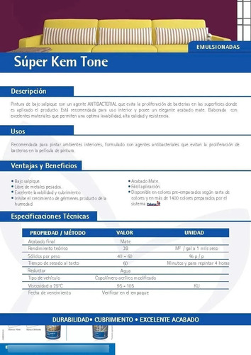 Imagen 3 de 4 de Pintura Super Kem Toneclase A Cuñete De 5 Galones