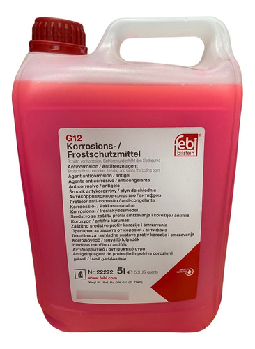 Refrigerante Anticongelante G12 Concentrado Rojo Febi 5 Ltrs