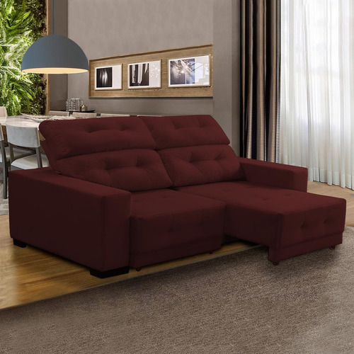 Sofá Retrátil Compact 210 Cm Reclinável D26 Suede Vermelho