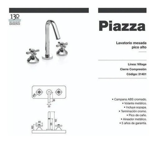Imagen 7 de 8 de Combo Grifería Baño Piazza Village Lavatorio Ducha Bidet