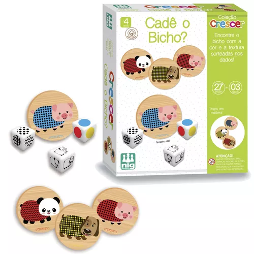 Jogo de Madeira Coleção Crescer Cadê o Bicho Brinquedo Educativo