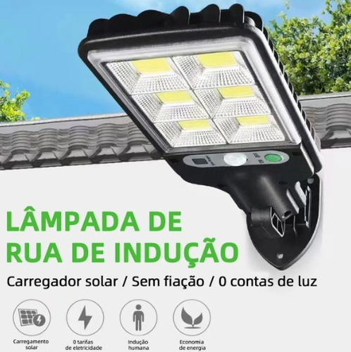 Lâmpada Solar Externa Segurança Led 108 Cob Sensor Presença Preto