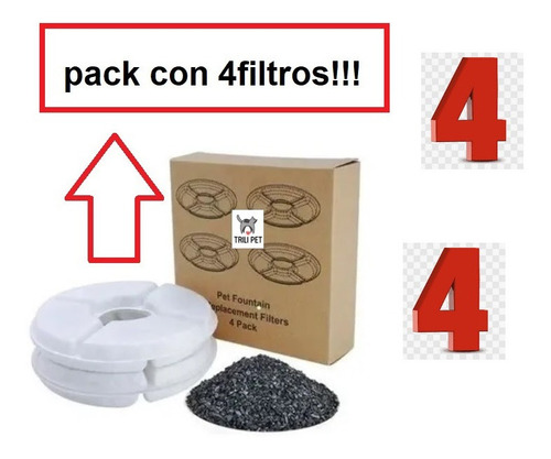 Pack 4 Unidades Filtro Fuente-bebedero Agua Gato-perro