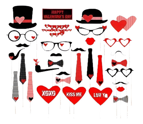 33pcs Foto Booth Props Fiesta Bigote En Un Día De San Valent