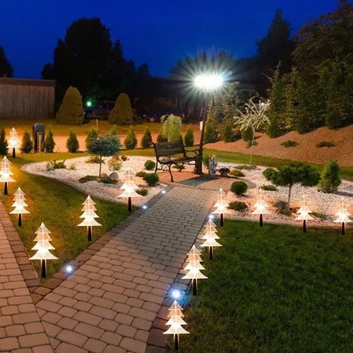 Lámpara Solar De Pie Árbol De Navidad Iluminación De Jardín
