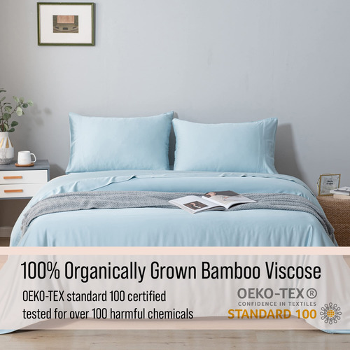 Luxury King Size Bamboo Set 4 Pz Ultra Suave 400 Hilos Coastal Blue Solido