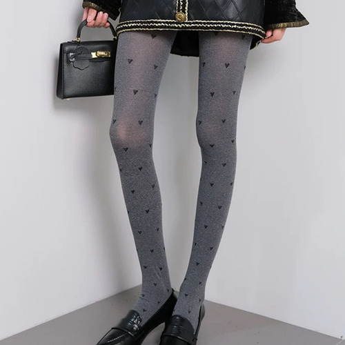 Medias De Terciopelo Gris Con Lazo Para Mujer Con Estampado