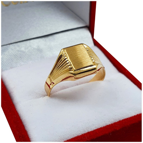 Anillo Oro Rojo 18k Sello Mesa Cuadrada Grabado 