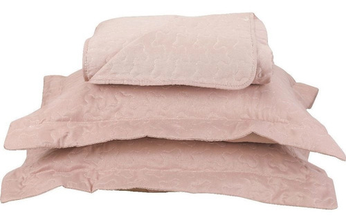 Colcha Cobre Leito Casal Boutis Rosa C/ 2 Porta Travesseiros