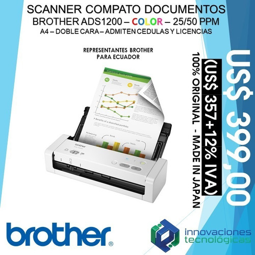 Scanner Escáner Documentos Brother Ads1200 Dúplex 25/50 Ppm