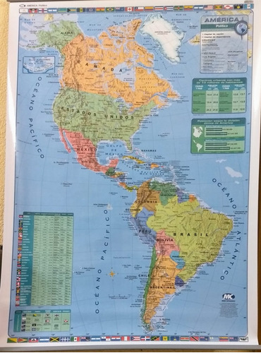 Mapa América Bifaz-varillado-físico Político-1,30x0,95m