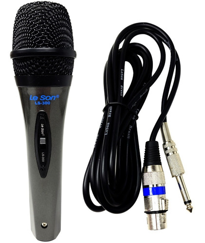 Microfone Dinâmico Leson Ls300 Unidirecional C/ Fio 3 Metros