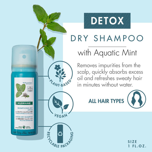 Champú Seco Klorane Detox Con Menta Acuática 30 Ml Para Todo