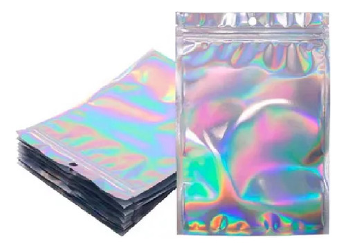 Saco Zip Holográfico Frente Transparente C/ Furo 8x13cm 100u