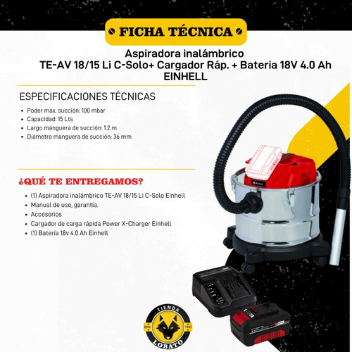Imagen 3 de 9 de Kit Aspiradora Inalámb Te-av 18/15 Li C-solo +carg+ Bat 4.0