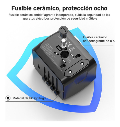 Adaptador Enchufe Universal Viaje Internation+porta Pasaport