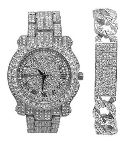 Reloj De Lujo Para Hombre De Bling-ed Out Con Brazalete De P