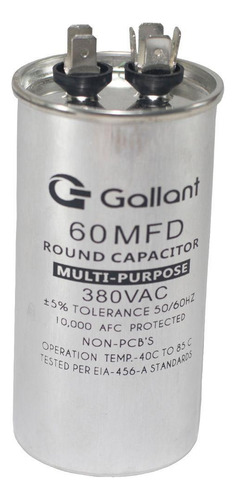 Capacitor Cbb65 Gallant 60mf +-5% 380 Vac Gcp60s00a-ix380