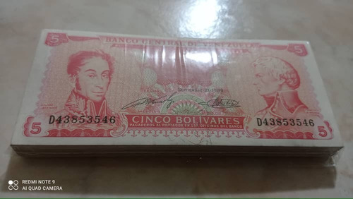 Fajo 100 Billetes 5 Bolivares 1989