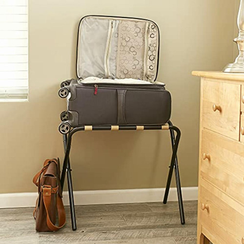 Household Essentials Luggage Rack, Black Frame With Khaki