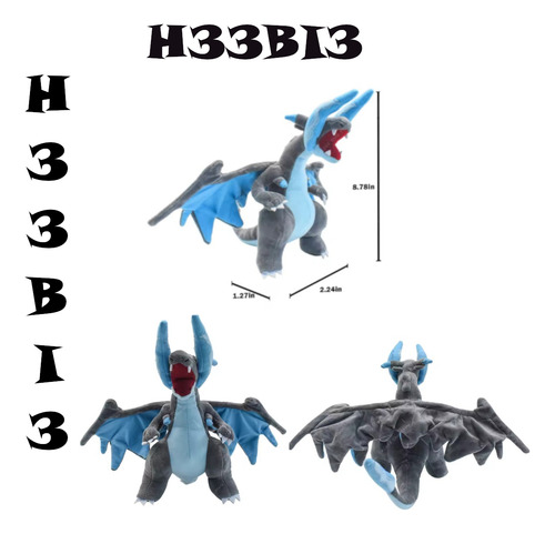 Peluche Pokemón Mega Charizard Versión X De 23 Cm Pikachu
