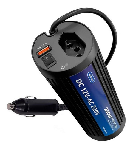 Inversor Automotivo Veícular 60hz 200w 12v/220v Usb 3.0