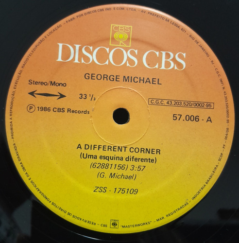George Michael - A Different Corner Vinil Single Nacional