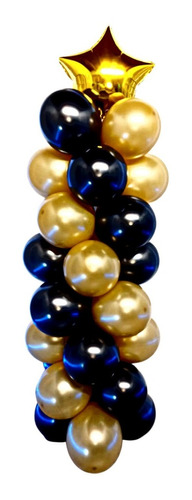 Kit Decoración Columna Globos Color Negro Y Dorado