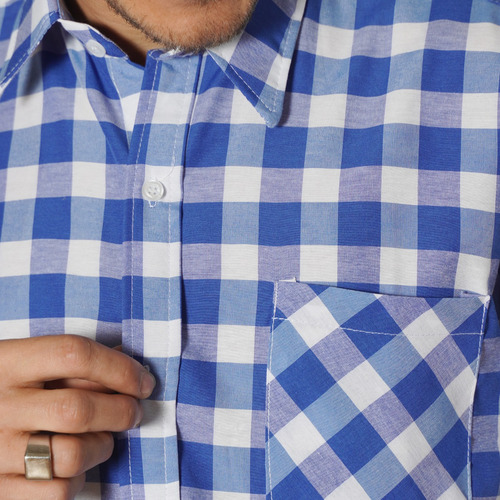 Camisa Escocesa Hombre Manga Corta Clasico Con Bolsillo