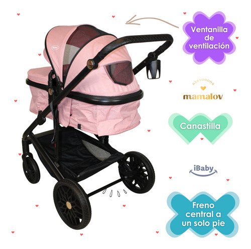 Carriola 4 En 1 Sistema De Viaje Todo Terreno Ibaby Cupra Color Rosa Chasis Negro