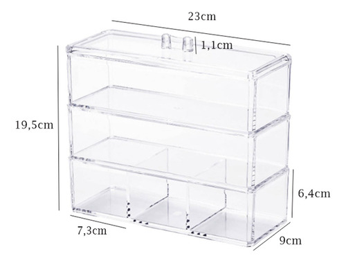 Caja organizadora triple de acrílico con 5 divisores