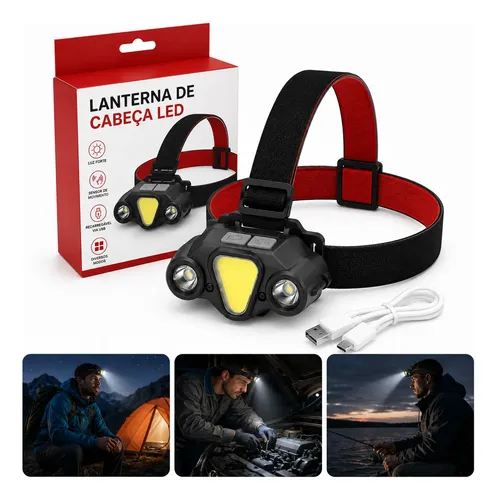 Lanterna De Cabeca Recarregavel Tatica Con Sensor 5 Modos Preto