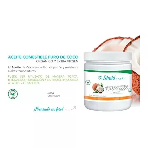 Aceite De Coco Extra Virgen Orgánico Prensado En Frio 500 Gr Shelo Nabel  Aceite de Coco Extra Virgen