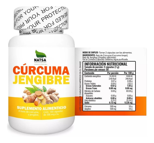 Natsa Curcuma Y Jengibre 100 Cápsulas, Calidad Premium Sfn