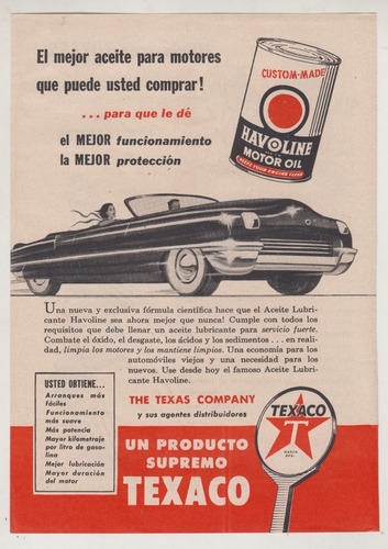 1950 Publicidad Vintage Texaco Havoline Motor Oil Texas Raro