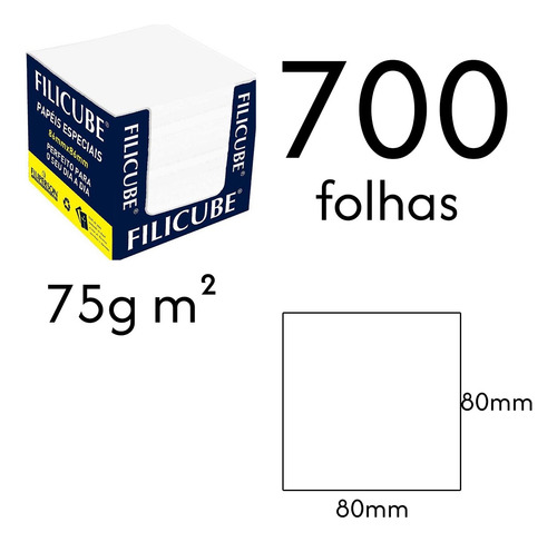 Bloco Lembrete Recado Filicube 8x8 Branco 700fls Filiperson