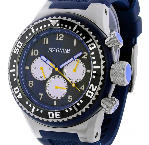 Relógio Magnum Masculino Multifunção Ma34012f Aço Grande Cor da correia Azul Cor do bisel Preto Cor do fundo Preto