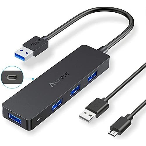 Aceele Ultra Slim 5 In 1 Usb 3.0 Hub, 4 Usb Port Hub With Mi