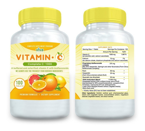 Vitamina C 1000 Mg 100 Comprimidos Importada Usa X2