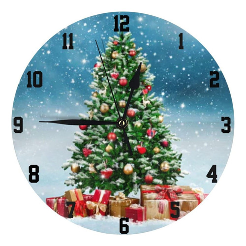 Reloj Pared Redondo Muñeco Nieve Navidad Silencioso Tictac